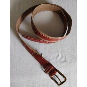 Vtg Orvis Belt Mens Sz 40 Brown Leather Tan Woven Fabric Golf Casual Made In USA